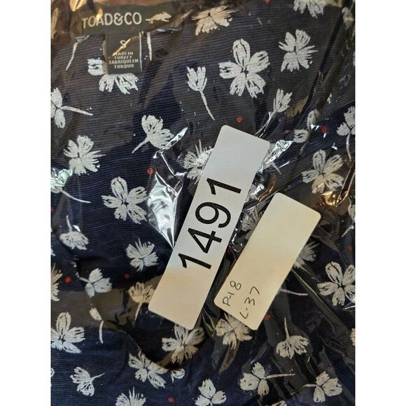 Toad&Co Womens Navy Floral short sleeve V-Neck Dress Organic Cotton fairycore - Picture 9 of 9